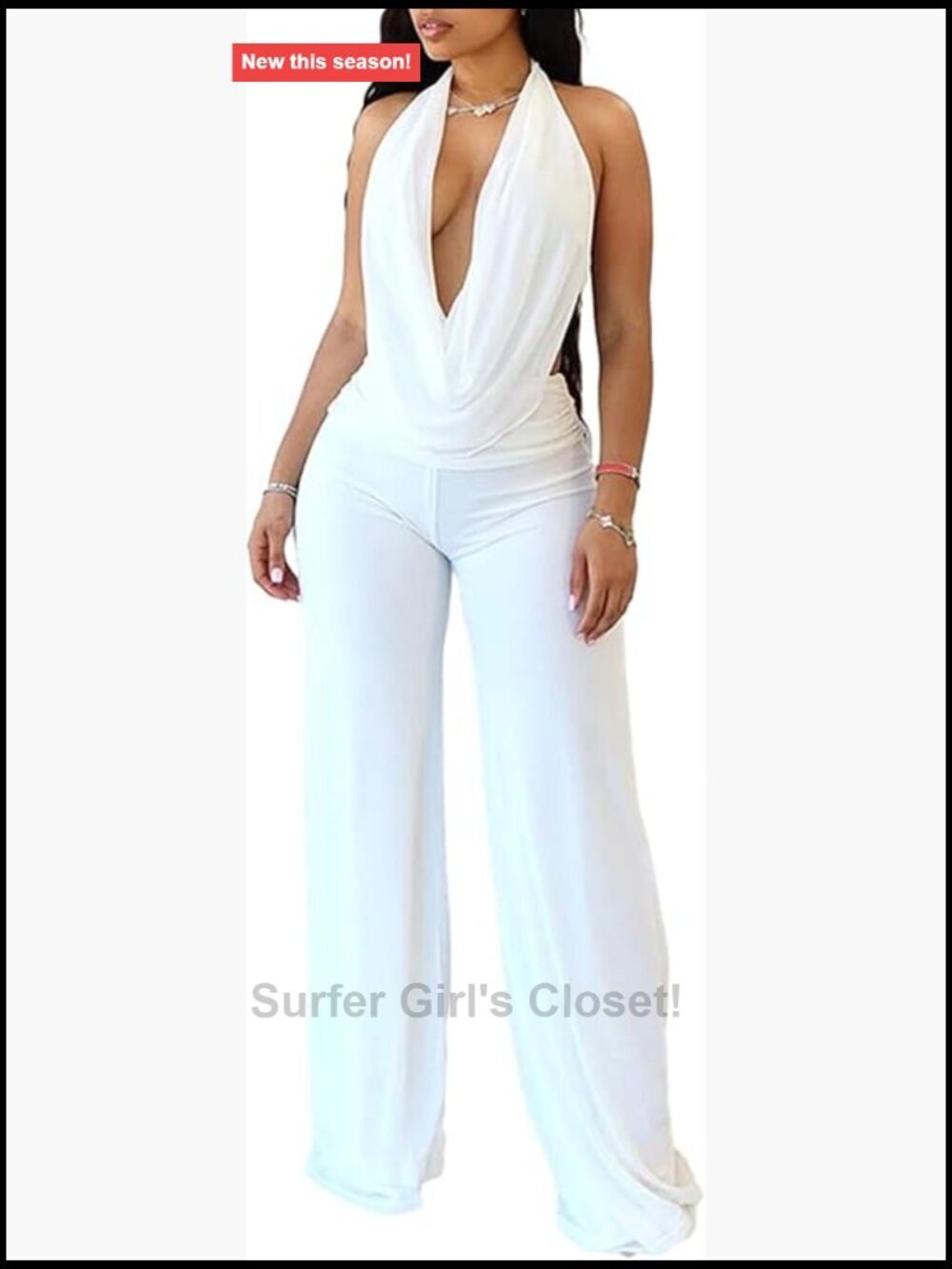 Sexy 2 Piece Club Outfit Deep V Halter Top Wide Leg Pants Mesh Set